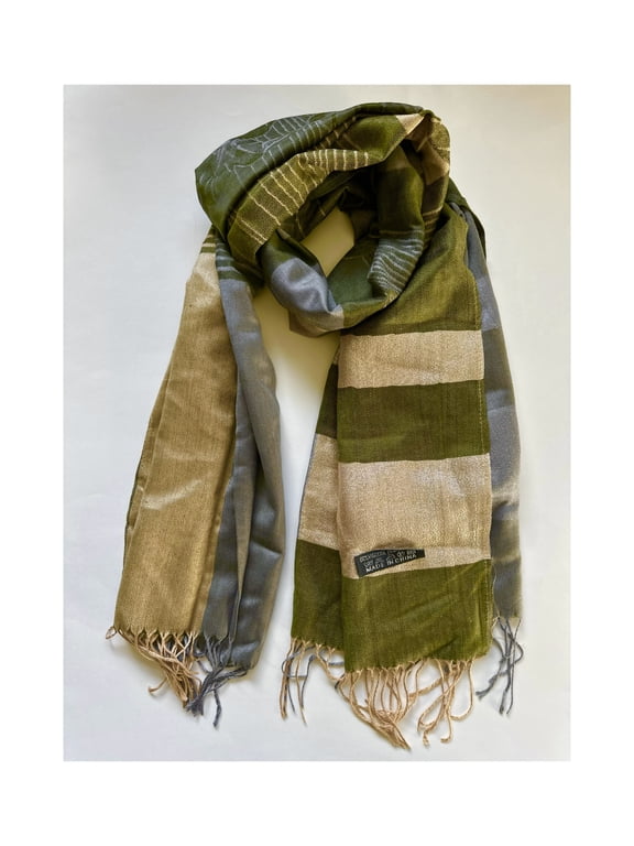 Green And Silver Silver Women's Scarf Pashmina Shawls and Wraps - Pashmina Green Scarf Wrap