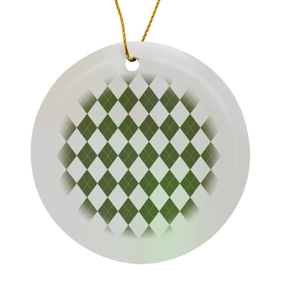 3drose, Green and White Argyle Pattern, Circle Porcelain Ornament