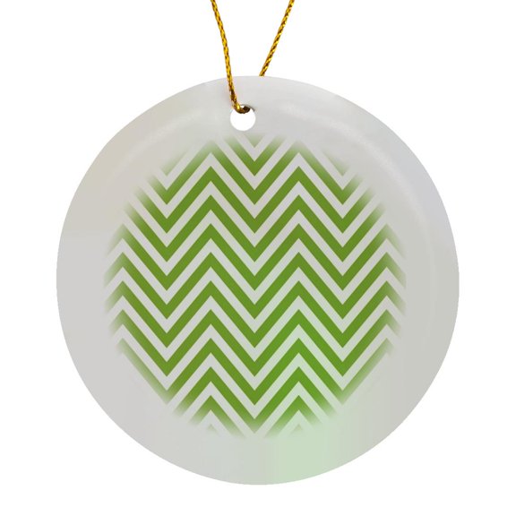3drose, Green and White Chevrons, Circle Porcelain Ornament