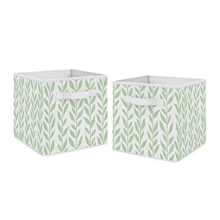 Green And White Floral Leaf Foldable Fabric Storage Cube Bins Boxes Organizer Toys Kids Baby Childrens - Set Of 2 - For The Boho Farmhouse Sunflower Collection