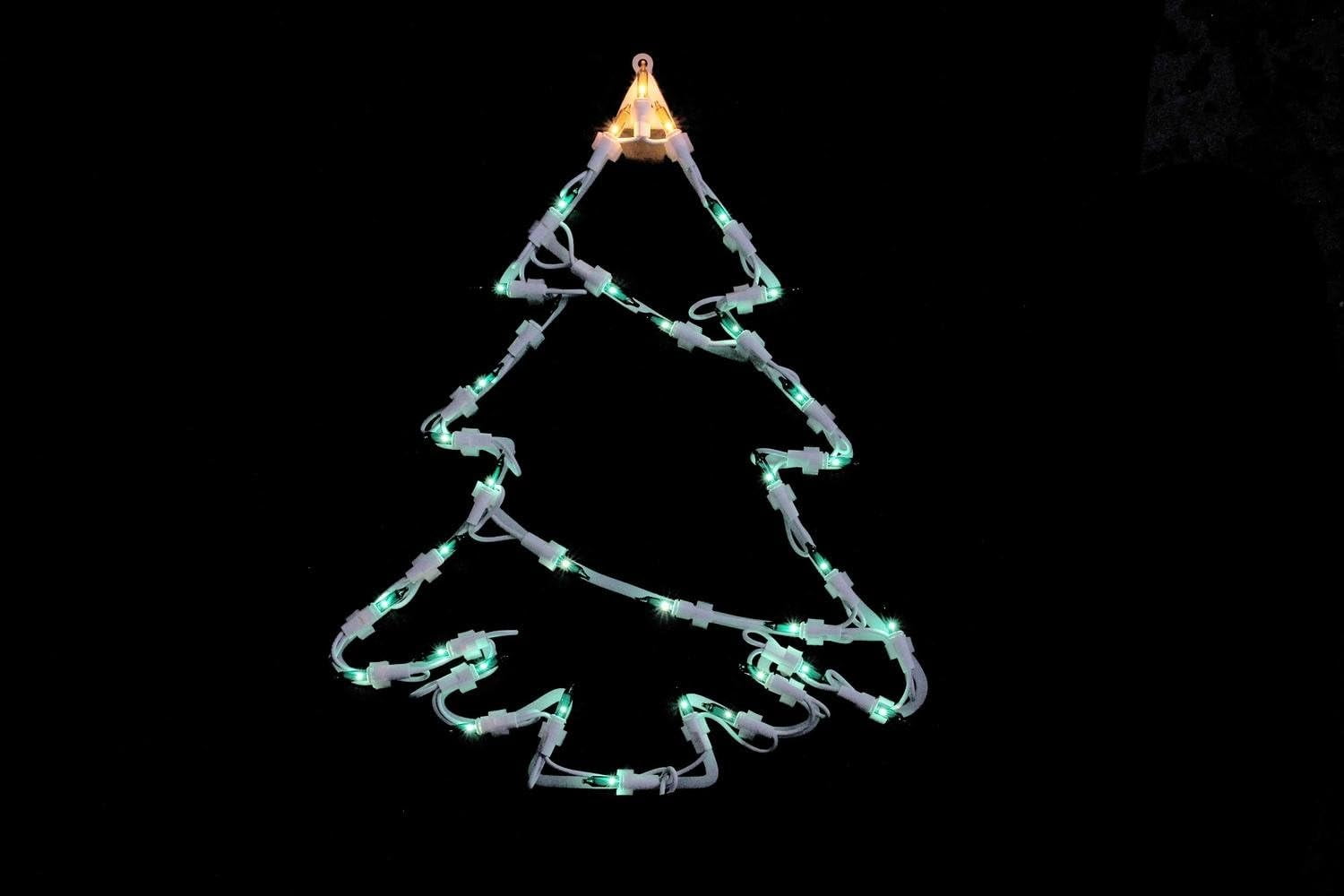 Green And Yellow Lighted Christmas Tree Window Silhouette Decoration