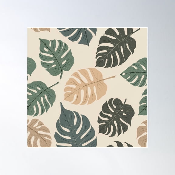 Green And Yellow Monstera Leaves Poster Wall Art, Modern Wall Decor For Living Room Bedroom, 17x17 UNFRAMED