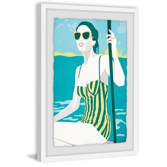 Green And Yellow Stripes Framed Painting Art Print, 16.00" x 1.50"