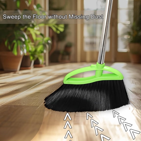 Green Angle Broom with Soft Bristles Long Handle for Hardwood Floor Indoor Sweeping Cleaning