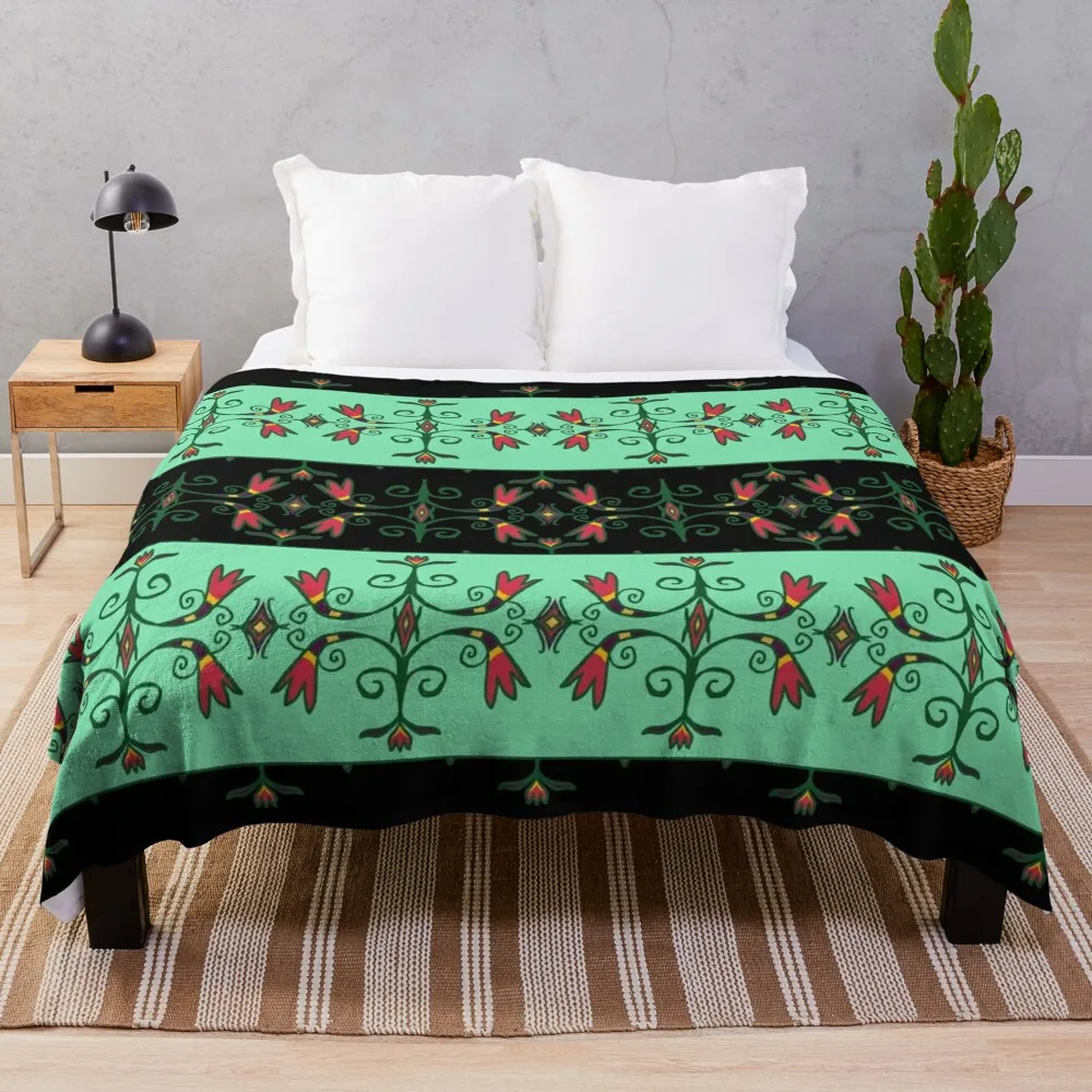Green Anishinaabe Floral Throw Blanket Vintage Single rative Throw