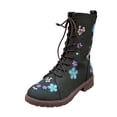 thumbnail image 1 of Green Ankle Boots For Women With Flower Embroidery Front Lace-Up And Side Zipper Low Heel Round Toe Casual Wear, 1 of 7