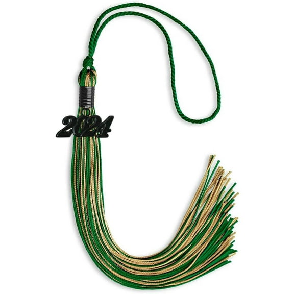 Endea Graduation Green/Antique Gold Mixed Color Graduation Tassel with Black Date Drop