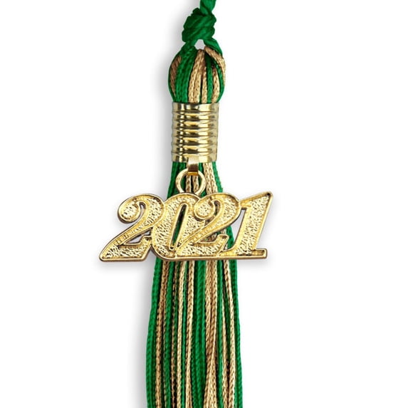 Green/Antique Gold Mixed Color Graduation Tassel with Gold Date Drop