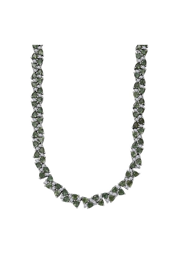 Green Apatite and White Zircon Necklace 18 Inches in Rhodium Over Sterling Silver 31.25 ctw Christmas Gifts