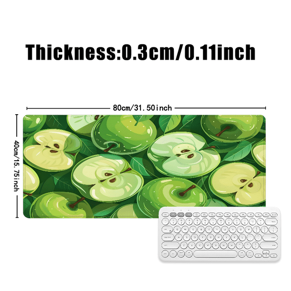 Green Apple Design Rubber Mouse Pad 31.5 x 11.82 Inches for Office and Home Use