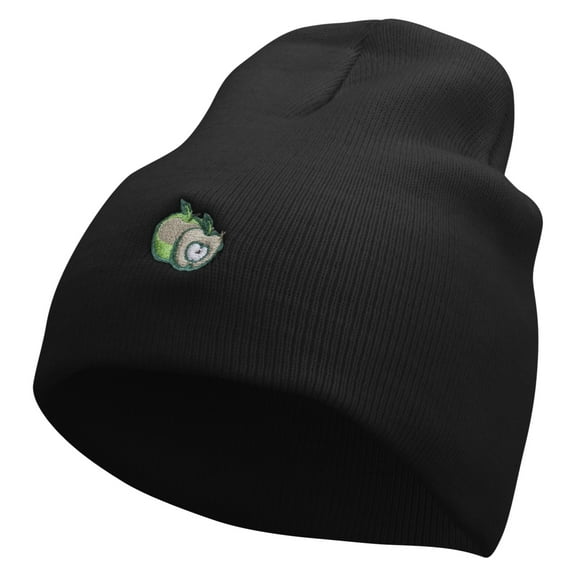 Green Apple Embroidered 8 Inch Short Beanie - Black OSFM