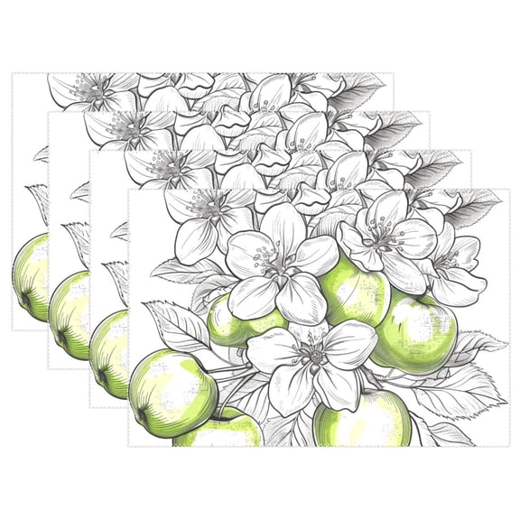 Green Apple Flowers 12×18 inch Placemats Heat Resistant Washable Foldable Rectangular Placemats Set Decoration Indoor Outdoor for Kitchen Dining Table 1PC