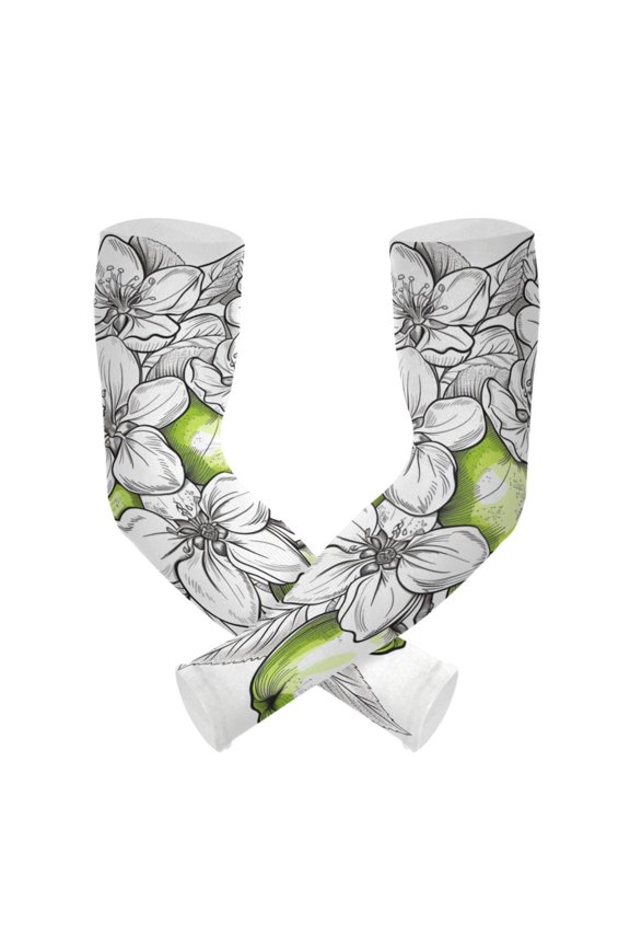 Green Apple Flowers Gardening Sleeves UV Sun Protection Cooling Arm Sleeves Anti-Scratch Farmers Sleeves for Women Men