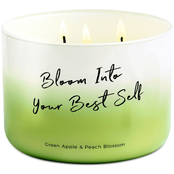 Green Apple Peach Blossom Scented Candle 3 Wick Aromatherapy Candle Long Lasting and Clean Burning Soy Candle for Men and Women Relaxing Candle for Home Scented