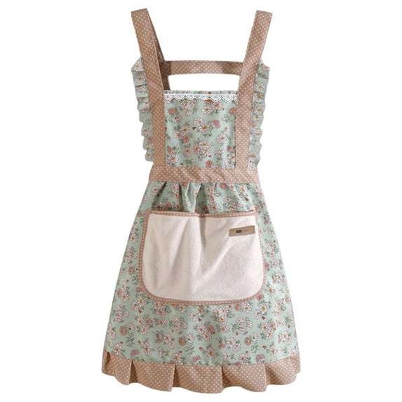 Green Apron, Women'S Apron Kitchen Apron with Pocket Printed Cotton Canvas Aprons for Women Cooking Grill Baking Apron Kitchen Cooking Home Use Oil Prevention Work Cover