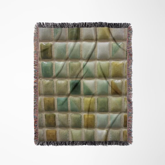 Green Aqua And Yellow Shiny Squares, Woven Blanket