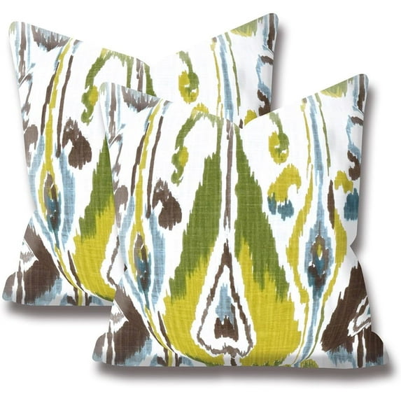 Green Aqua Brown Cream Pillow Covers 18x18 Set of 2,Blue Green Turquoise Pillow Covers Outdoor Decorative Linen Pillow Covers for Couch Bed Sofa Cushion Farmhouse Pillowcases