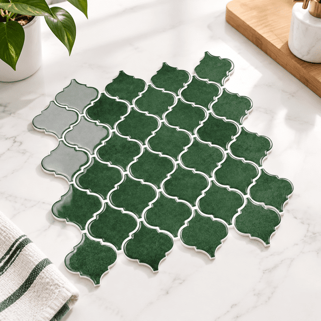 Green Arabesque Peel and Stick 3D Wall Tiles, 12