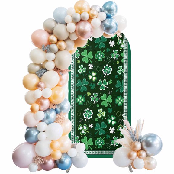 Green Arch Backdrop Cover 4x1.65 Ft, Spandex Wedding Arch Stand Cover, St. Patrick's Day Shamrock Spring Checkered Round Top Stretch Fitted Background Covers for Birthday Ceremony Party Decor
