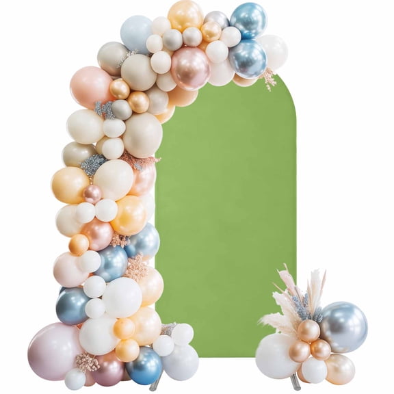 Green Arch Backdrop Cover, Spandex Fitted Wedding Arch Cover, Solid Color Simple Abstract Fashion Light Color Round Top Stand Covers for Birthday Ceremony Bridal Shower Party Decor 4x1.65 Ft