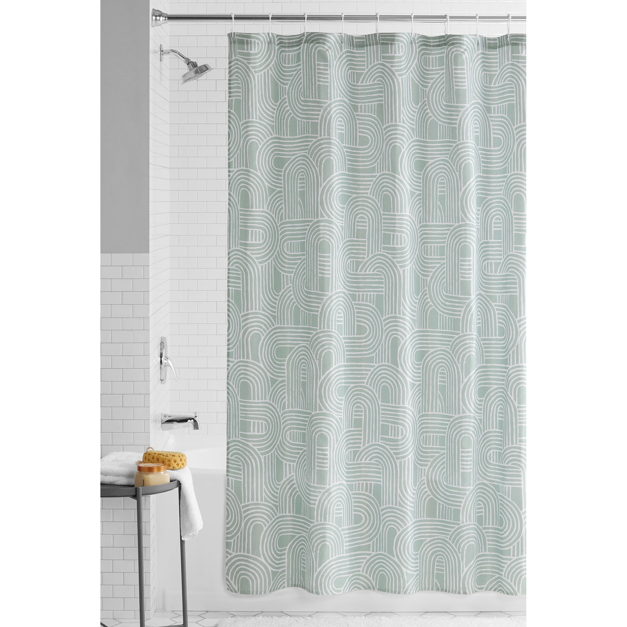 Green Arches Shower Curtain + Medium Weight Liner Clear