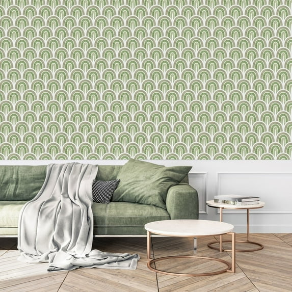 Green Arcs Wallpaper Pre-Pasted - 25"W x 225"H