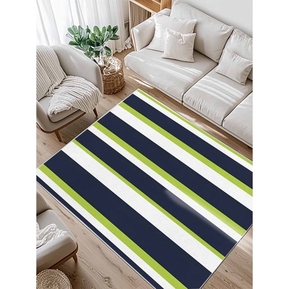 Green and Area Rug for Bedroom 3x5 Ft Navy Blue Stripe Abstract Geometric Stripes Super Soft fuzzy Throw Rug Non-Slip Fluffy Plush Indoor Floor Carpet for Living Room Nursery Home Decor