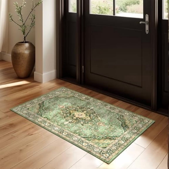 Green Area Rug Entryway Rugs for Bedroom Bathroom Kitchen - 2x3 Small Soft Rugs Low Pile Keep Off Rug Carpet Washable Rug Oriental Indoor Boho Area Rug Cute 2x3ft