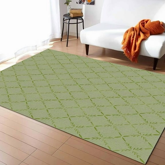 Green Area Rug Living Room Rug Washable Rug For Living Room Soft Large Modern Geometric Plaid Textured Area Rug Non-Slip Floor Carpet For Bedroom Office Decor 5 x 6ft