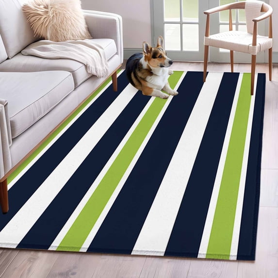 Green and Area Rugs 4x6 ft Navy Blue Stripes Abstract Geometric Striped Washable Rug Non Slip Indoor Carpet Absorbent Floor Mat for Living Room Bedroom Dining Room