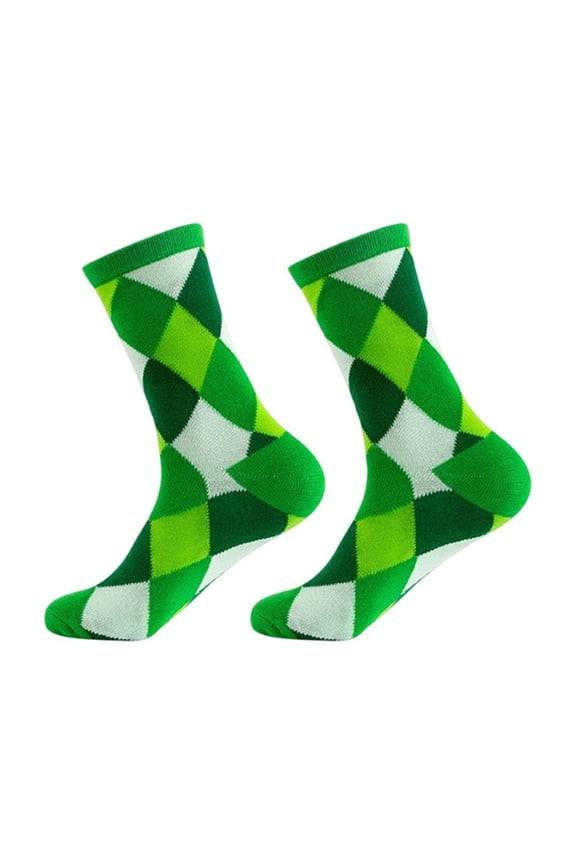 Green Argyle Crew Socks for Men & Women - Stretchy One Size Fits Most (6-12), Mid-Calf Casual Nylon Spandex Socks,Size Free Size