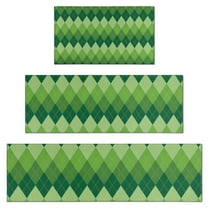 Green Argyle Pattern Kitchen Rugs Sets Of 3,Kitchen Runner Rugs Non Skid Washable,Decorative Kitchen Floor Mats for Kitchen,Sink,Laundry,17"x30"  17"x47"   17"x59"