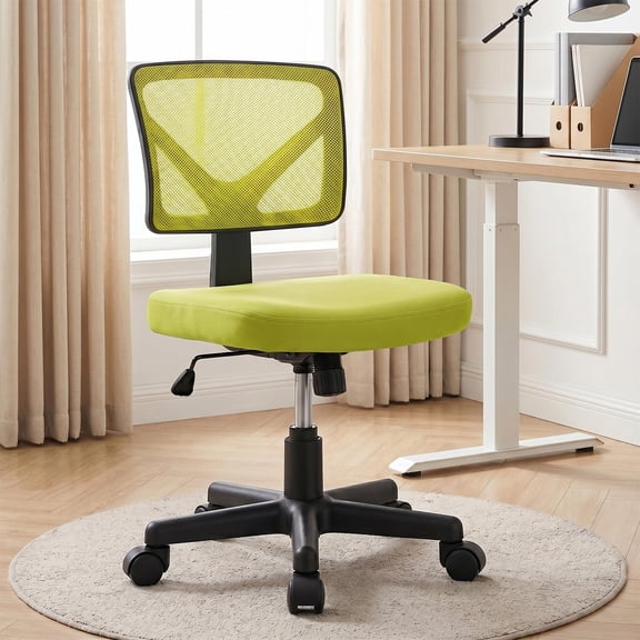 Green Armless Mesh Back Office Chair, Height Adjustable Swivel Rolling Task Chair For Home Or Workspace
