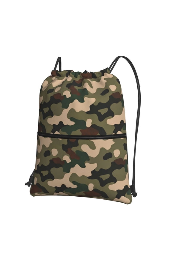 Green Army Camouflage Drawstring Backpack Bag Water Resistant Yoga Shopping Cinch Bag Sackpack For Men Women