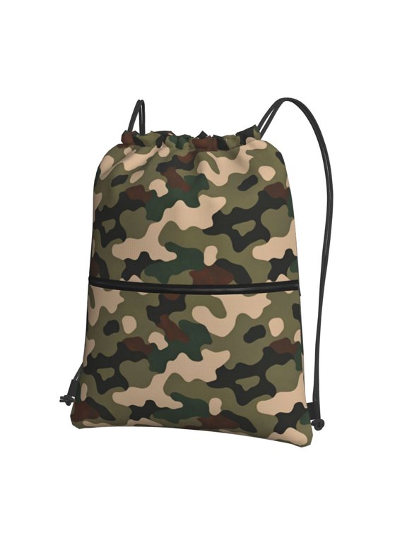 Green Army Camouflage Drawstring Backpack Bag Water Resistant Yoga Shopping Cinch Bag Sackpack For Men Women