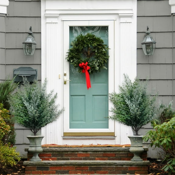 Green Artificial Cypress Topiary Bush with Ground Spike, UV-Resistant Faux Cedar Shrub, Durable Fake Plant for Indoor Outdoor Planters, Front Porch, Garden Decor & Pot Filler, 16.5"