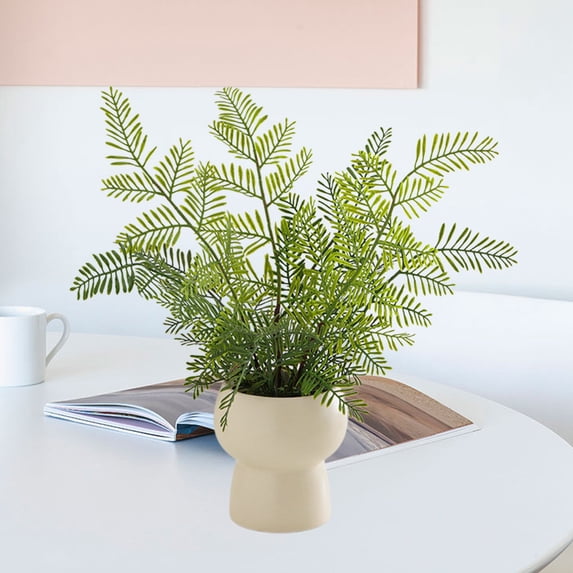 Green Artificial Mimosa Potted, Small Faux Bonsai for Home Indoor Decor