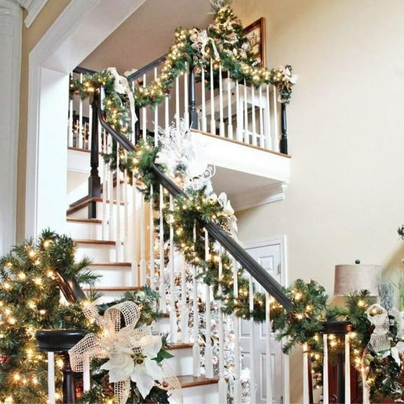 Green Artificial Norfolk Garland with LED Lights 8 Lighting Modes Indoor Outdoor Table Mantle Wall Decor Winter Holiday Garland Festive Home Decoration Year-Round Greenery, Green, 1pc