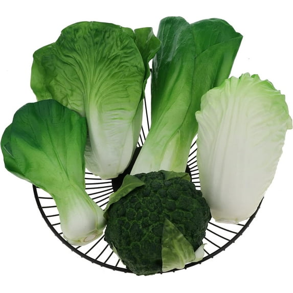 Green Artificial Vegetables Set Lifelike Lettuce Broccoli Cabbage PU Food Model Decoration for Home Kitchen Shop Cabinet Supermarket Garden DIY Garland 5pcs