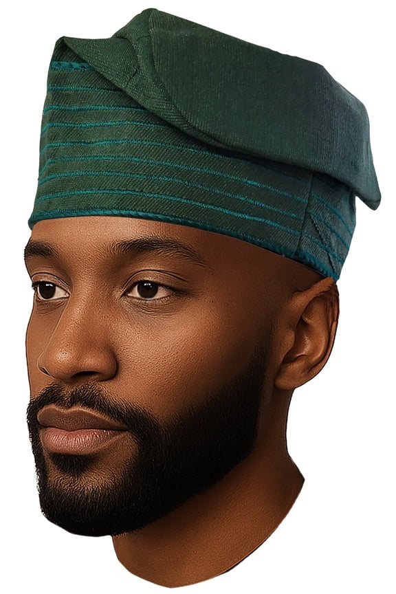 Green Aso Oke Hat – Handwoven Nigerian Traditional Cap for Men, Senator & Wedding Wear