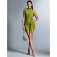 thumbnail image 1 of Green Asymmetrical One-Shoulder Ruched Mini Dress With 3D Flower Detail, 1 of 8