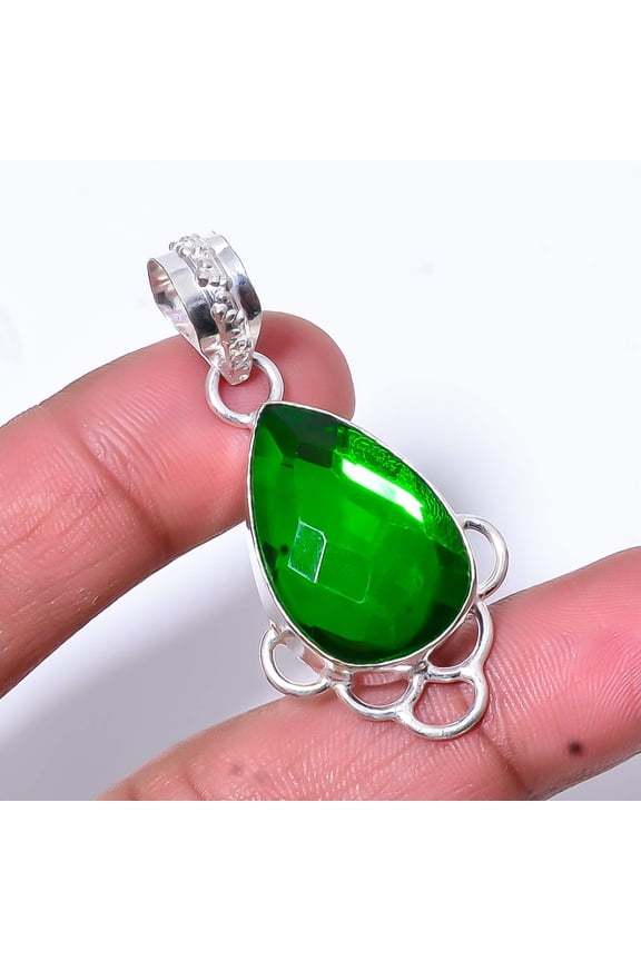 Green Aura Rainbow Mystic Fire Topaz 925 Sterling Silver Pendant 1.95" P60