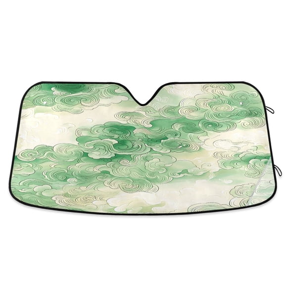 Green Auspicious Clouds Car Windshield Sun Shade Foldable Car Front Window Visor Heat and UV Protection 57x31.5