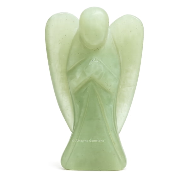 Green Aventune(Light) Guardian Angel, Carved Angel Figurine - 3 inch