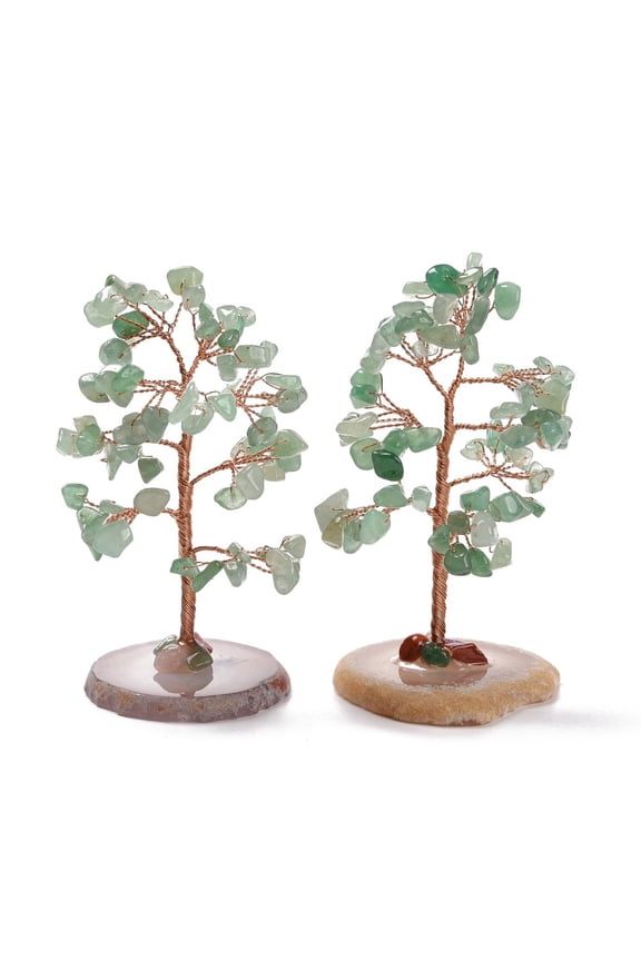 Green Aventurine Chips Agate Pedestal Display Decorations Tree of Life Stone Tree for Crystals Balancing Cadmium Free Lead Free 59~70x47~65x100~114mm