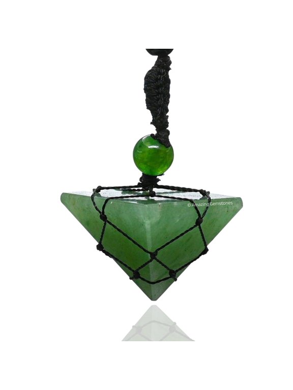 Green Aventurine Crystal Pyramid Macrame Necklace, Unique Women Men Pendant