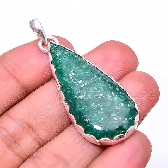 Green Aventurine -India Designer Handmade 925 Sterling Silver Pendant 2.11", Green Green Aventurine Pendant P_8060_321_9