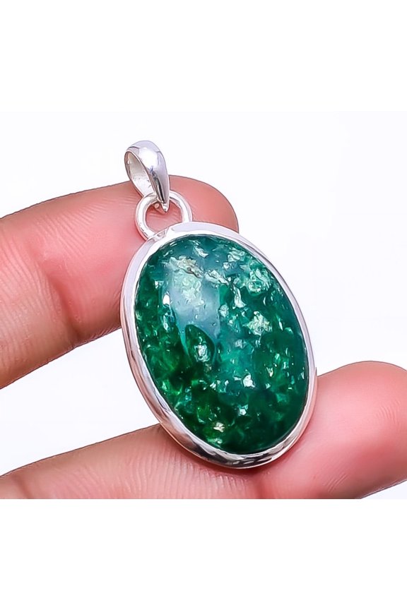 Green Aventurine - India Gemstone 925 Sterling Silver Pendant 1.56" P_8067_65_29