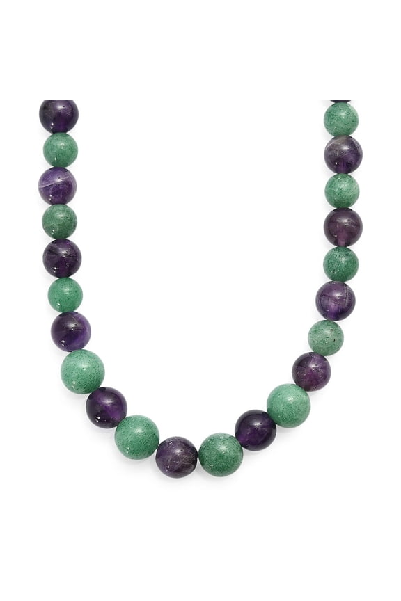Green Aventurine and Amethyst 335.00 ctw Beaded Necklace in Platinum Bond 20 Inches Christmas Gifts