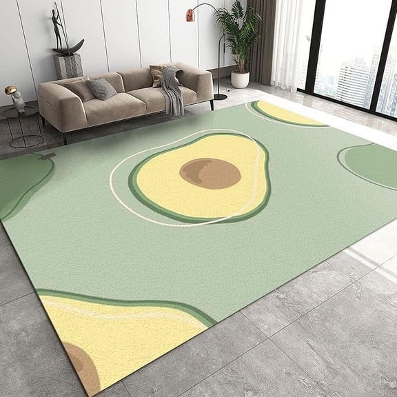Green Avocado Area Rugs, Fresh Summer Fruit Easy Clean Rug, Soft Non-Skid Carpet Throw Rug For Kids Teen Girls Boys Bedroom, Living Room Bathroom Classroom Office 5 x 7ft